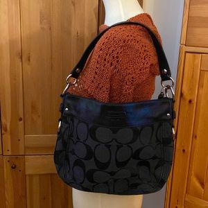 Coach black signature & leather hobo bag.